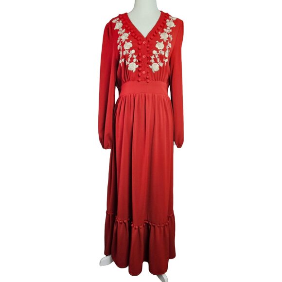 Anany Rust Red Floral Embroidered Maxi Dress XL - Picture 1 of 9